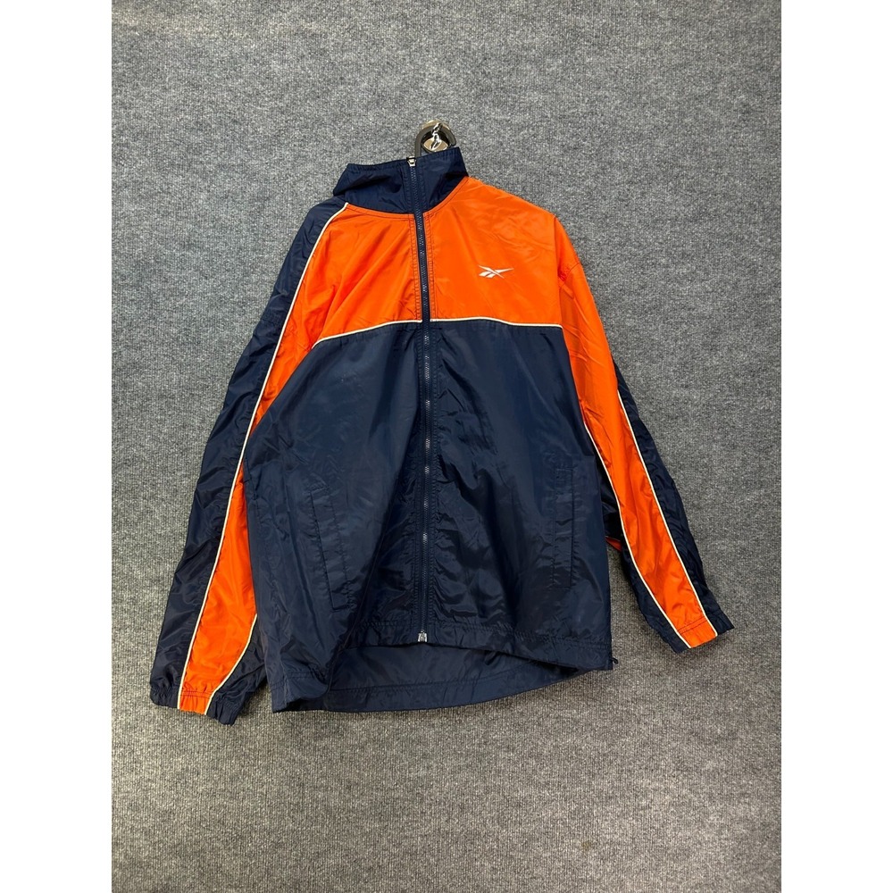Vintage Reebok Windbreaker Jacket Men's Orange Navy Blue Full Zip - Medium
